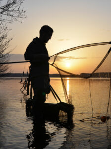 angler sonnenuntergang kescher sundown landing net